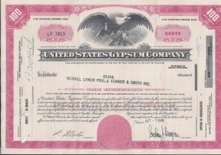 Stock Certificate United States Gypsum Comp.  Broker Merrill Lynch 1968 Cancelled