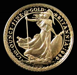1989 Gold Great Britain 3.  412 Gram 10 Pounds 1/10 Oz Britannia Coin 1,  609 Minted