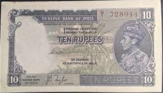British India 10 Rupees 1937 P 19 Taylor King George Kgvi Unc