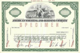 American Smelting And Refining Company.  Abn " Specimen " Stock Certificate