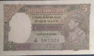 British India 5 Rupees 1937 - 38 P 18 Taylor King George Kgvi Unc