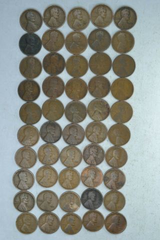 Roll Of 50 Circulated 1911 P Lincoln Wheat Cents