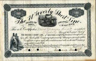 Waverly Short Line,  State Of Iowa,  1895,  Cancelled Stock Certificate