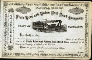 State Line And Union Rail Road Co Of Wisconsin,  18 - -,  Unissued,  Crisp Stock Cft.