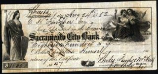 Sacramento City Bank,  Shasta City,  California,  1852,  Certificate Of Deposit