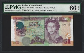 Belize $50 Dollars 2006,  P - 70b,  Pmg 66 Epq Gem Unc,  Scarcer,  Older Date Qeii