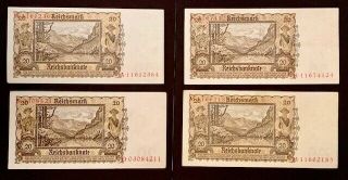Germany,  20 Reichsmark,  1939,  1939 - 06 - 16,  KM 185,  4 different letters 2