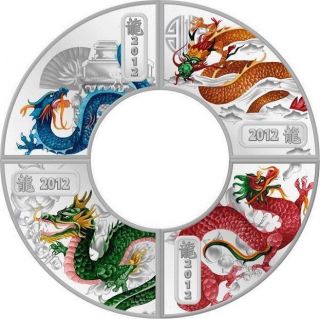Cook Islands 2012 Lunar The Year Of The Dragon 4 X1/2 Oz Silver Proof Coin Set