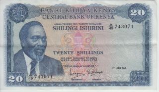 Kenya Banknote P8b 20 Shillings 1.  7.  1971 Prefix A/49,  Vf - Ef