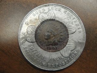1901 Buffalo Ny Pan American Expo Indian Cent Encased Cent Good Luck Token