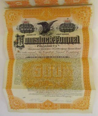 1889 Comstock Tunnel Company Income Bond W/ 55 Coupons,  Signed Theodore Sutro