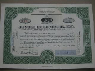 1945 Bendix Helicopter Inc.  Stock Certificate