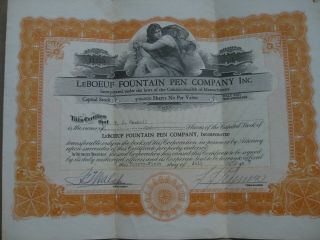Leboeuf Fountain Pen Company 1929 Stock Ceritficate