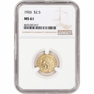 Us Gold $2.  50 Indian Head Quarter Eagle - Ngc Ms61 - Random Date