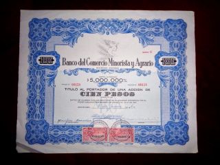 Banco Del Comercio Minorista Y Agrario,  Uruguay 1960 Share Certificate.