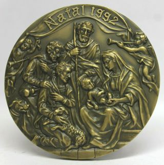 Nativity/ Holy Family/ Shepherds/ Angels/ Poem/ 1992 Christmas Big Bronze Medal