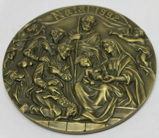NATIVITY/ HOLY FAMILY/ SHEPHERDS/ ANGELS/ POEM/ 1992 CHRISTMAS BIG Bronze Medal 3