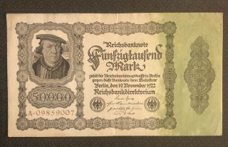Germany (weimar Republic) 50000 Mark,  1922,  P - 79,  Martin Luther,  World Currency