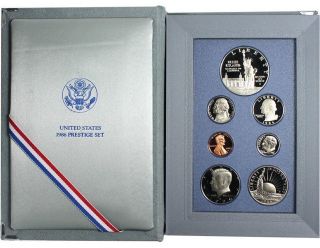 1986 Prestige Proof Set 7 Coin Statue Of Liberty 90 Silver $1 And