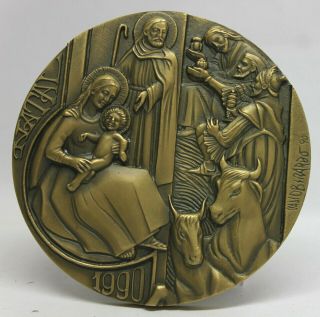 Nativity/ Holy Family/ Magi Wise Men/ 1990 Christmas Big Bronze Medal By Berardo