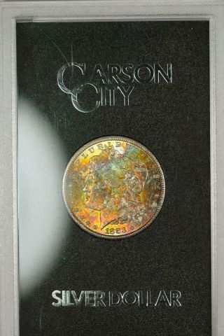 1883 - CC Morgan Silver Dollar GSA Very Choice BU Vibrant Rainbow Toning 5