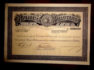Banco Pelotense,  Share Certificate 1920 Brazil