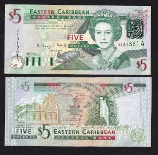 Eastern Caribbean 5 Dollars (2003) Antigua P42a Queen Banknote - Unc