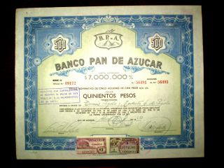Banco Pan De Azucar 500 Pesos Share Certificate Uruguay 1962