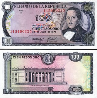 Colombia 100 Pesos Oro 1973,  Unc,  P - 415