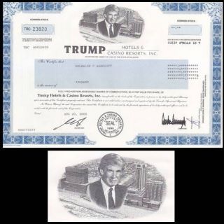Trump Hotels & Casino Resorts Inc 1999 Stock Certificate