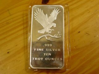 10 Troy Oz Silvertowne Eagle Bar,  10 Troy Ounces Of.  999 Fine Silver Total