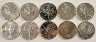 Canadian Silver Maple Leaf $5.  00 2010 Coins 10 X 1 Oz 9999 Fine Silver Bullion