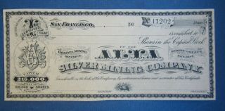 Old C.  1900 - Alta Silver Mining Co.  - Stock Certificate - Virginia Mining Dist.