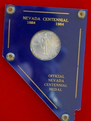 Nevada Centennial Silver 1864 - 1964 36th State Coin In Blue Acrylic