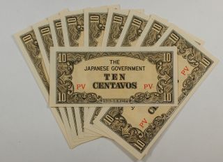 Ten X 10 Centavos Japanese Government Notes Uncirculated Wwii Currency