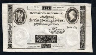 25 Livres Assignat From France 1792 Aunc