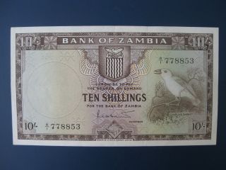 Scarce A/1 Prefix 1964 Zambia (africa) 10/ - Banknote Crisp Gvf