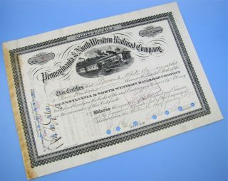 Antique 1890 Pennsylvania & North Western Railroad Co Stock Shares Certificate