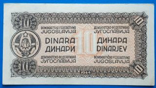 Yugoslavia; 10 dinara 1944,  with vertical security thread (R),  XF/XF, 2