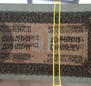 Yugoslavia; 10 dinara 1944,  with vertical security thread (R),  XF/XF, 4