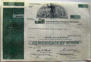 Stock Certificate Consolidated Edison Twin Towers World Trade Center Green