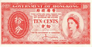 Hong Kong,  10 Cents,  (1961 - 1965),  P - 327,  Queen Elizabeth Ii Unc Banknote