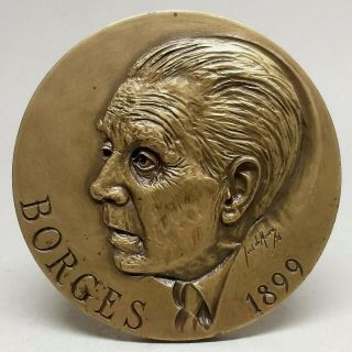 Literature/ Argentine Writer Jorge Luis Borges Bronze Medal By José De Moura