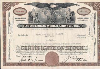 Stock Certificate Pan American World Airways,  Inc.  Broker Merrill Lynch 1964