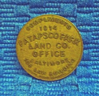 1914 Baltimore Maryland Good Luck Swastika Token Patapsco Park Land Co Office
