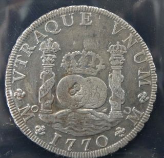 1770 Mo Fm Spanish Silver 8 Reales Pillar Coin Colonial Era
