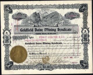 Goldfield Daisy Mining Syndicate Of Nevada,  1907,  Cancelled Stock Certificate
