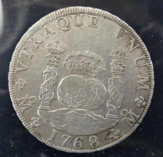1768 Mo Mf Spanish Silver 8 Reales Pillar Coin Colonial Era