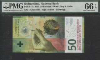 Tt Pk 77c 2015 Switzerland National Bank 50 Franken Pmg 66 Epq Gem Uncirculated