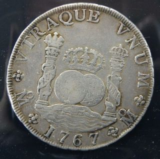 1767 Mo Mf Spanish Silver 8 Reales Pillar Coin Colonial Era